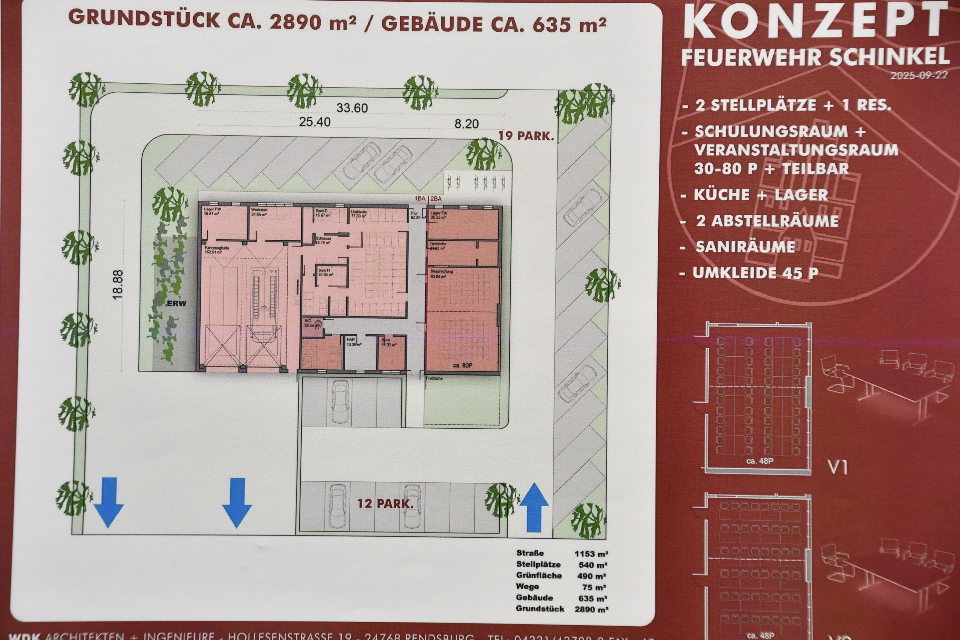 Planskizze Neubau Feuerwehrgerätehaus Schinkel